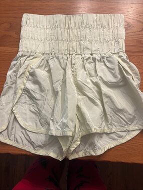 Free People Light Neon Green High-Waist Smocked Shorts